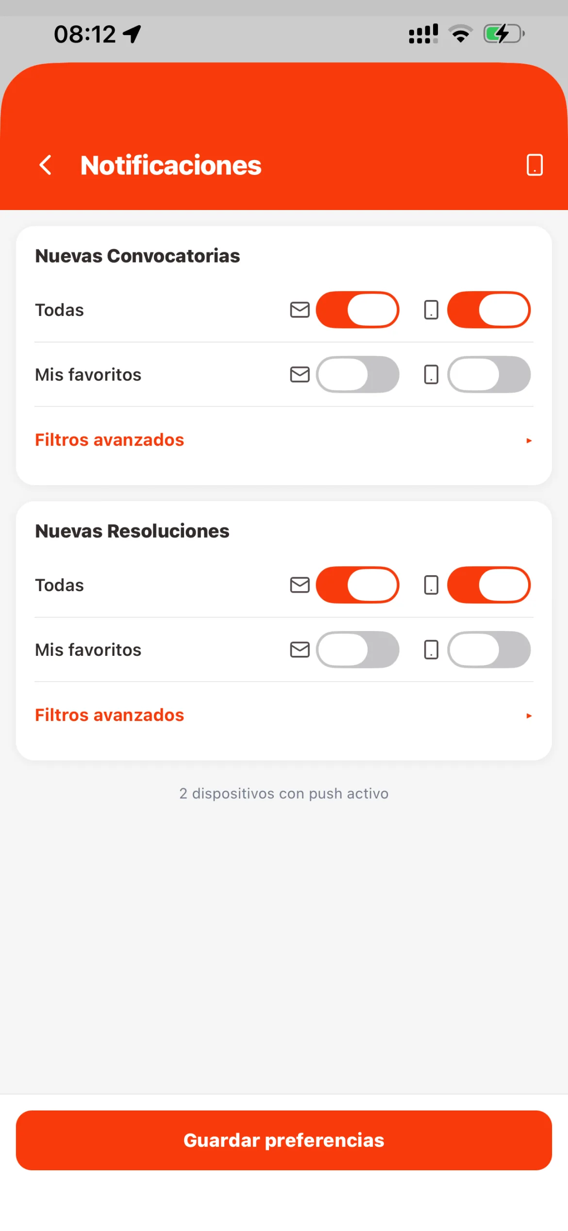 Notificación push de nueva convocatoria de destinGO